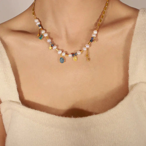 Vintage Natural Stone Freshwater Stringed Pearls Necklace Advibe Studio